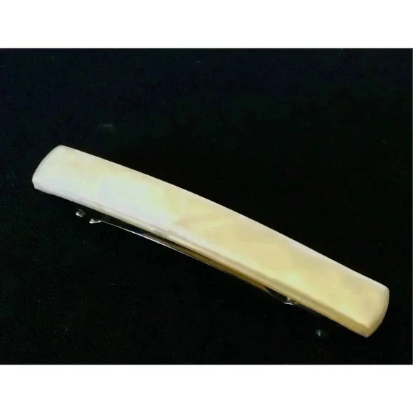 Vintage Womens Ivory Mother of Pearl Look Clasp Rectangle Barette Hairpins Clip - Picture 1 of 6